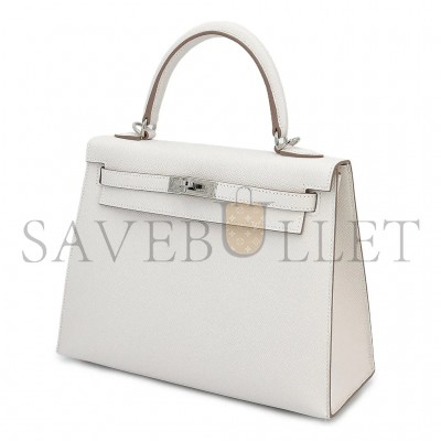 HERMÈS KELLY 25 MILK GRAY GRIS PALE EPSOM SILVER BUCKLE (25*17*7cm) 